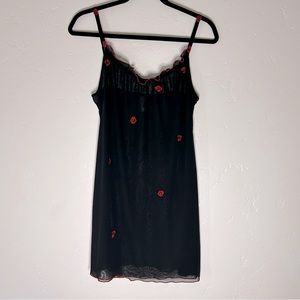 vintage Josie natori slip Saks fifth avenue sheer mesh, rose embroidery